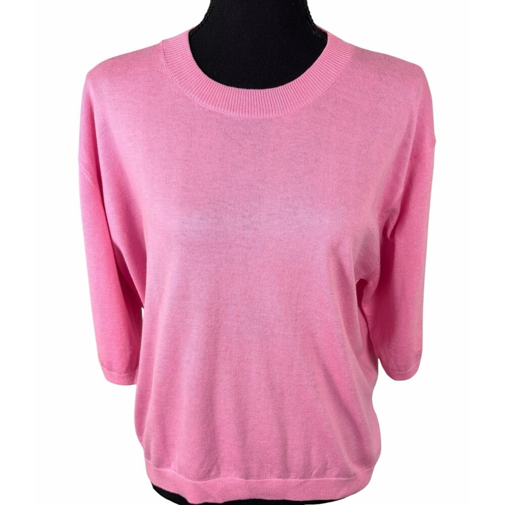 Pink Short Sleeve Sweater Cashmere Silk Cotton Blend Barbie Feminine Romantic